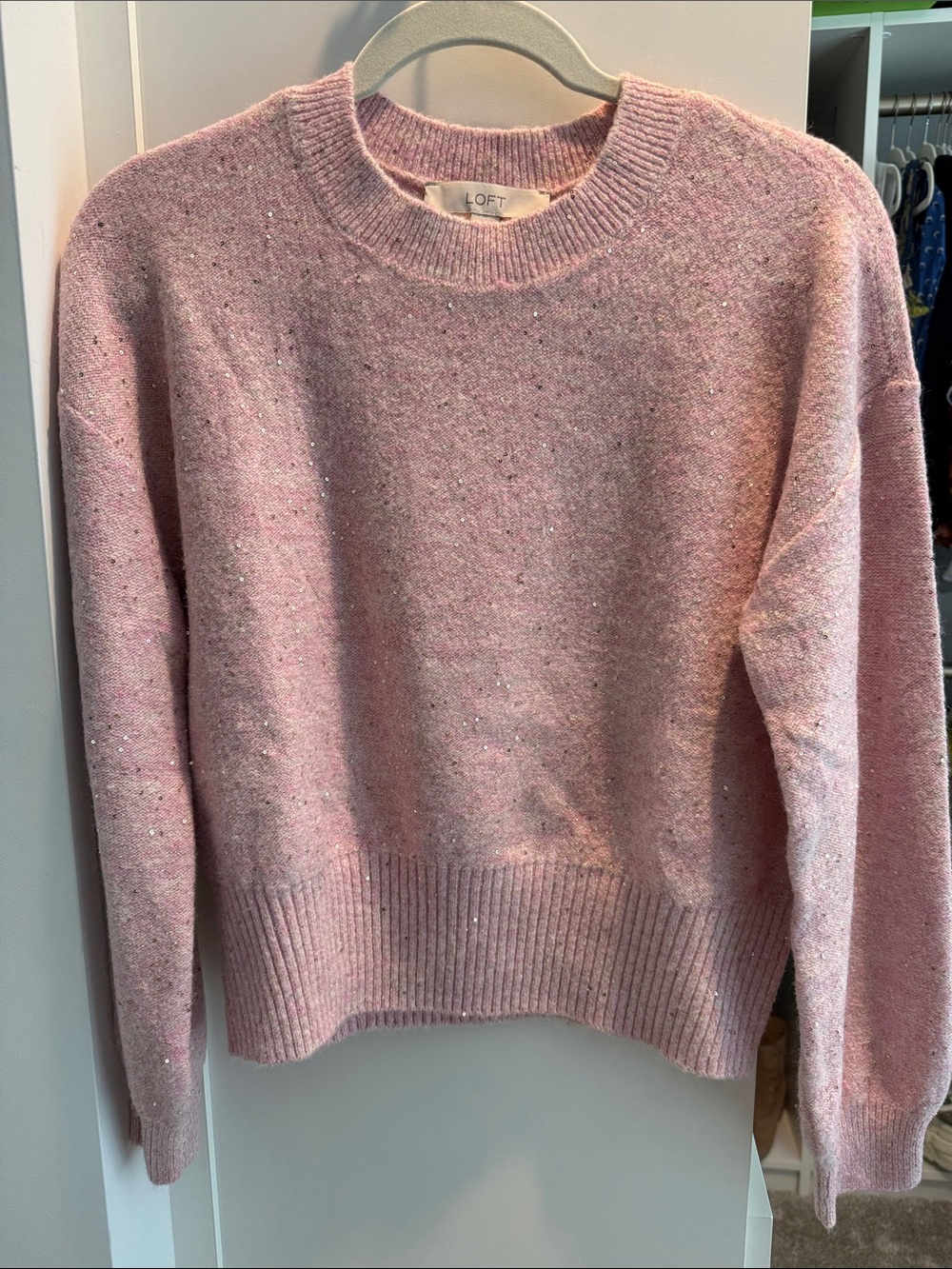 LOFT Sparkle Pink Crewneck Sweater